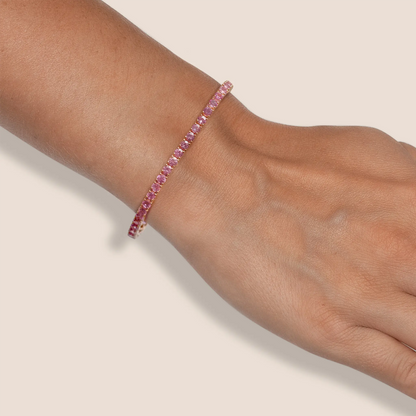 18K Rose Gold Pink Sapphire Tennis Bracelet Tw. 6.80 carat