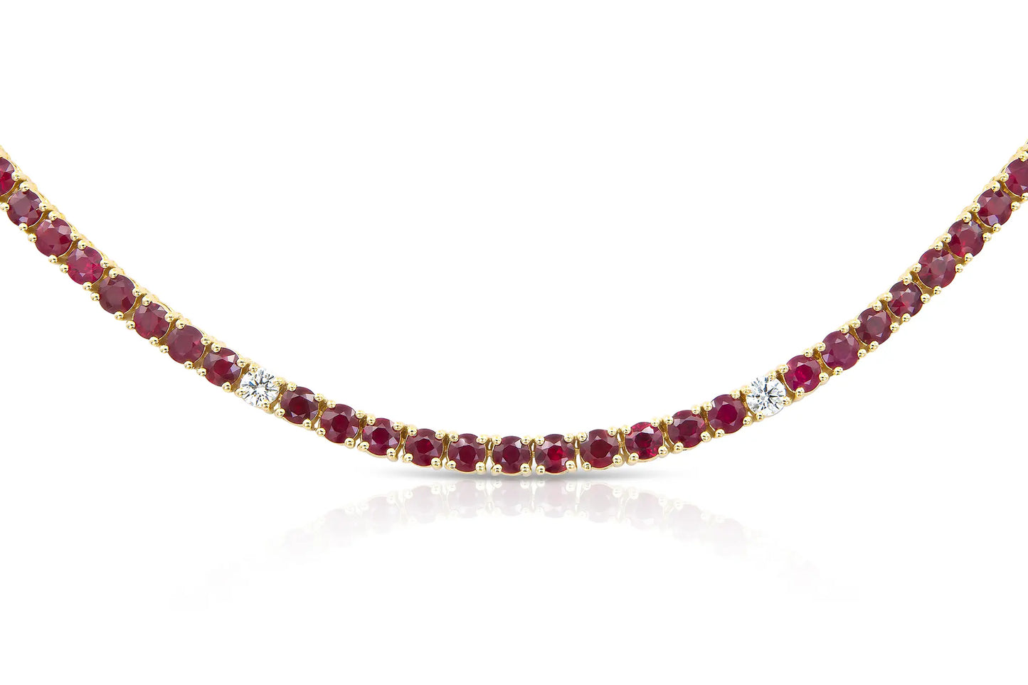 18K Yellow Gold Ruby & Diamond Tennis Necklace Tw. 15.42 carat