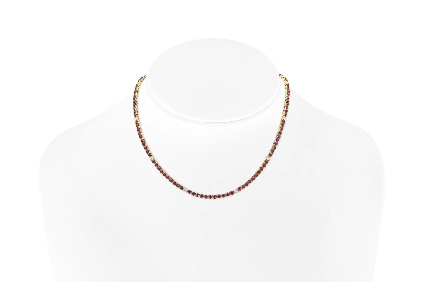 18K Yellow Gold Ruby & Diamond Tennis Necklace Tw. 15.42 carat