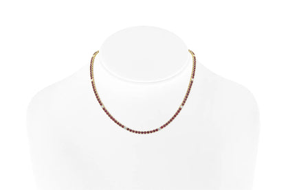 18K Yellow Gold Ruby & Diamond Tennis Necklace Tw. 15.42 carat