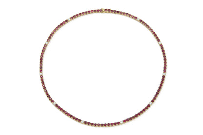18K Yellow Gold Ruby & Diamond Tennis Necklace Tw. 15.42 carat