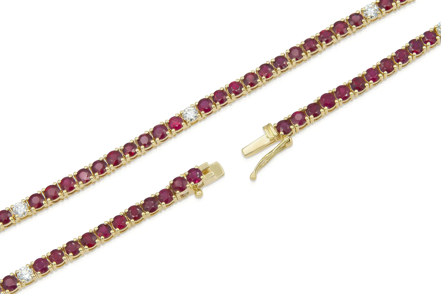 18K Yellow Gold Ruby & Diamond Tennis Necklace Tw. 15.42 carat