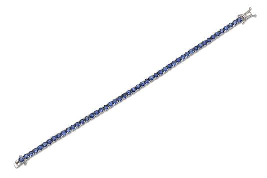 18K White Gold Natural Blue Sapphire Tennis Bracelet Tw. 7.15 carat