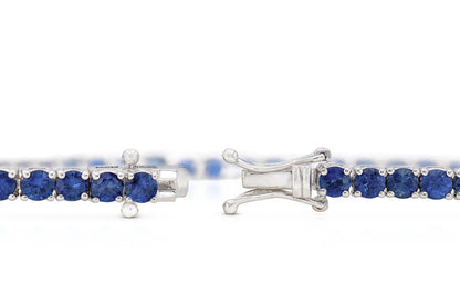 18K White Gold Natural Blue Sapphire Tennis Bracelet Tw. 7.15 carat