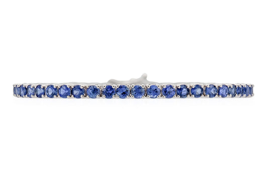 18K White Gold Natural Blue Sapphire Tennis Bracelet Tw. 7.15 carat