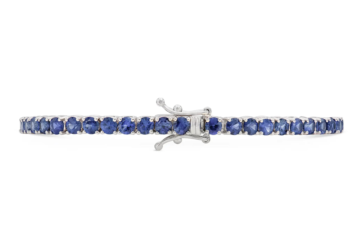 18K White Gold Natural Blue Sapphire Tennis Bracelet Tw. 7.15 carat