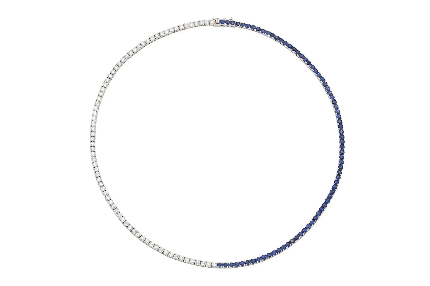 18K White Gold Diamond & Sapphire Tennis Necklace Tw. 12.32 carat