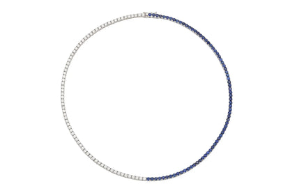 18K White Gold Diamond & Sapphire Tennis Necklace Tw. 12.32 carat