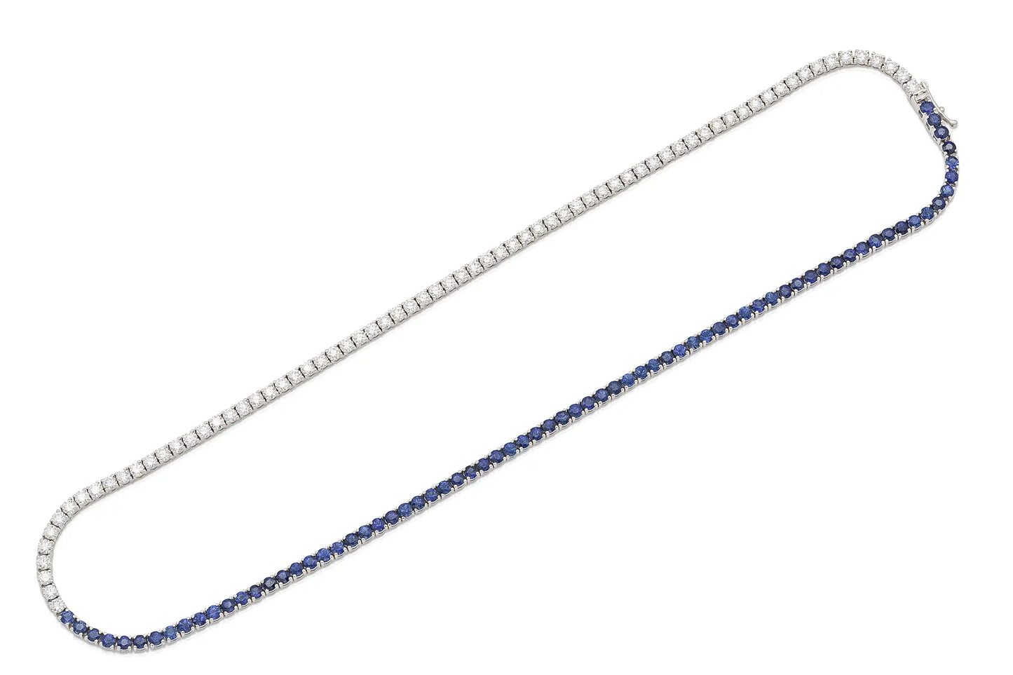 18K White Gold Diamond & Sapphire Tennis Necklace Tw. 12.32 carat