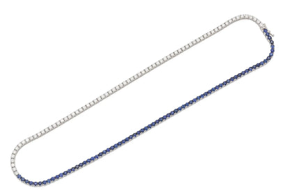 18K White Gold Diamond & Sapphire Tennis Necklace Tw. 12.32 carat