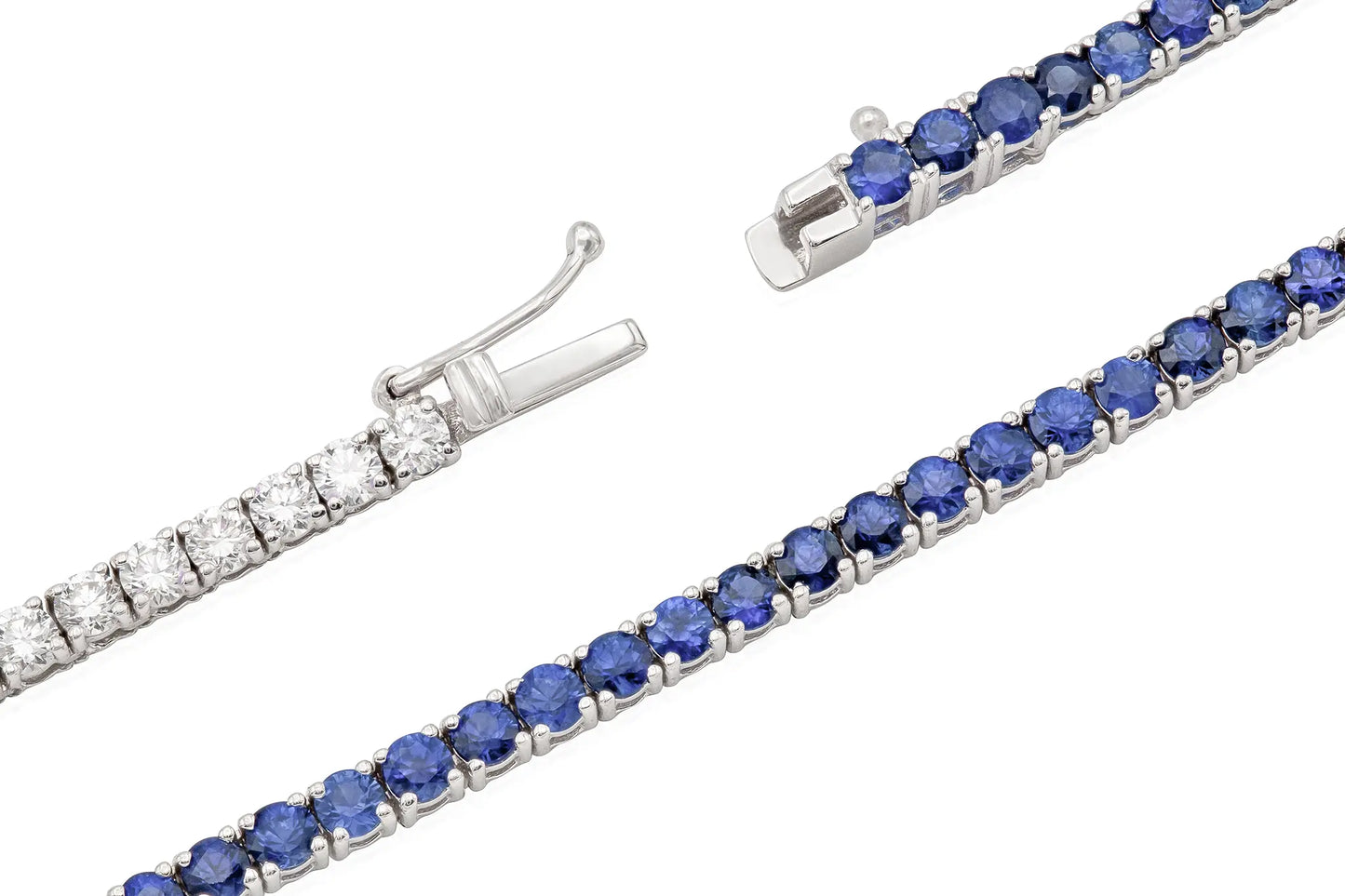 18K White Gold Diamond & Sapphire Tennis Necklace Tw. 12.32 carat