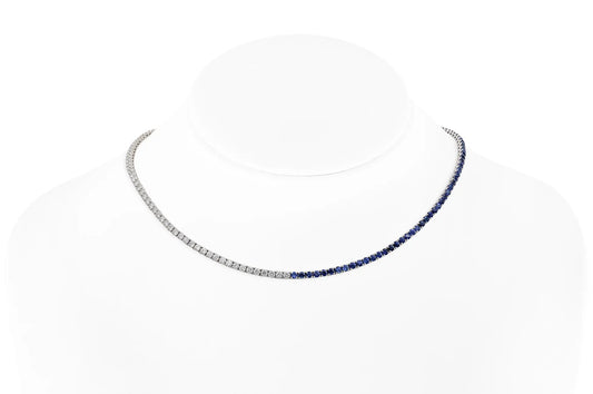 18K White Gold Diamond & Sapphire Tennis Necklace Tw. 12.32 carat