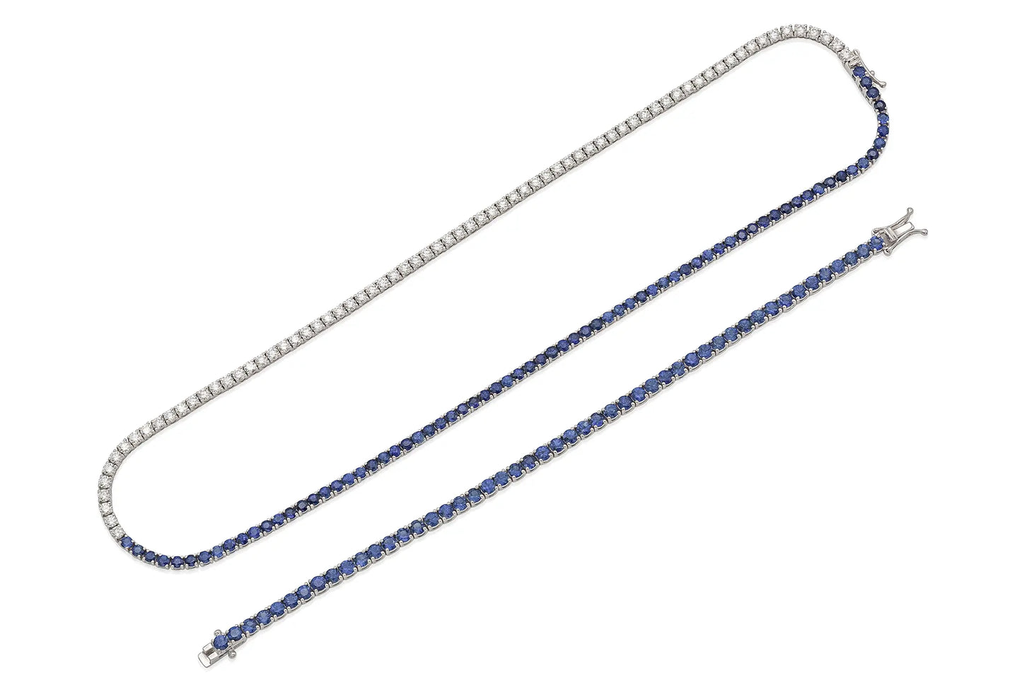 18K White Gold Natural Blue Sapphire Tennis Bracelet Tw. 7.15 carat