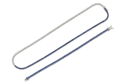 18K White Gold Diamond & Sapphire Tennis Necklace Tw. 12.32 carat