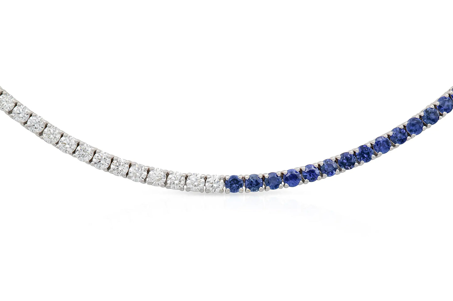 18K White Gold Diamond & Sapphire Tennis Necklace Tw. 12.32 carat