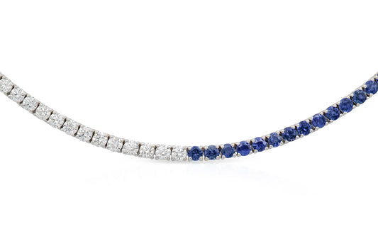 18K White Gold Diamond & Sapphire Tennis Necklace Tw. 12.32 carat