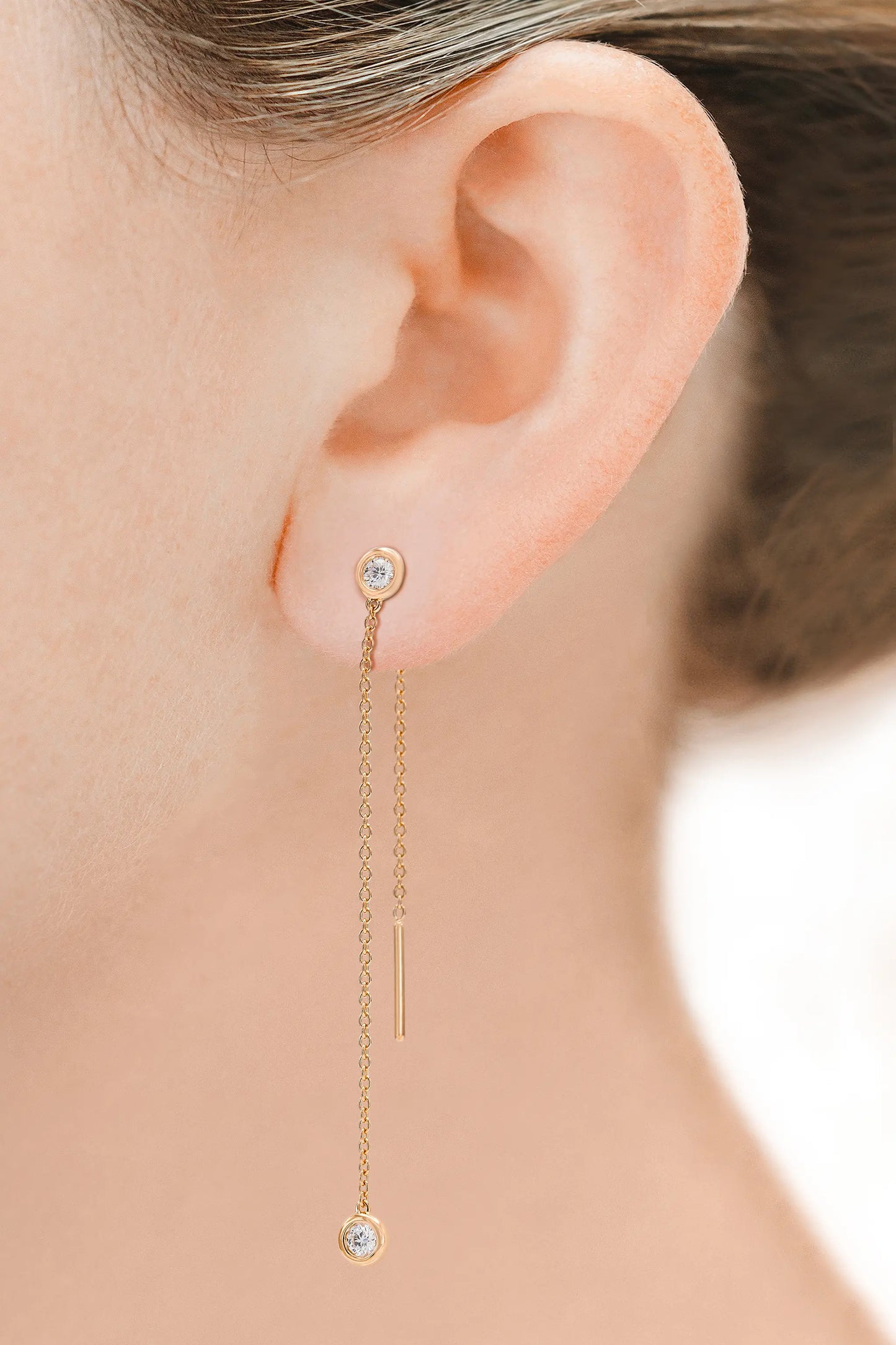 18K Yellow Gold Diamond Thread Earrings