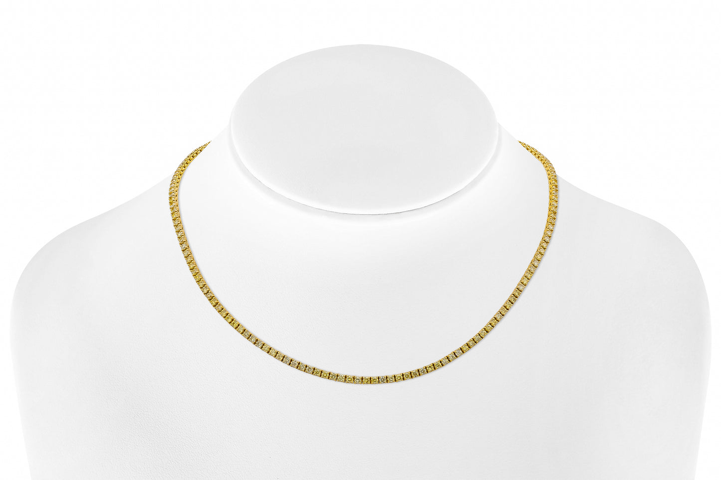 18K Yellow Gold Fancy Intense Yellow Diamond Tennis Necklace 6.36 carat