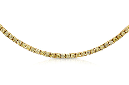 18K Yellow Gold Fancy Intense Yellow Diamond Tennis Necklace Tw. 6.36 carat