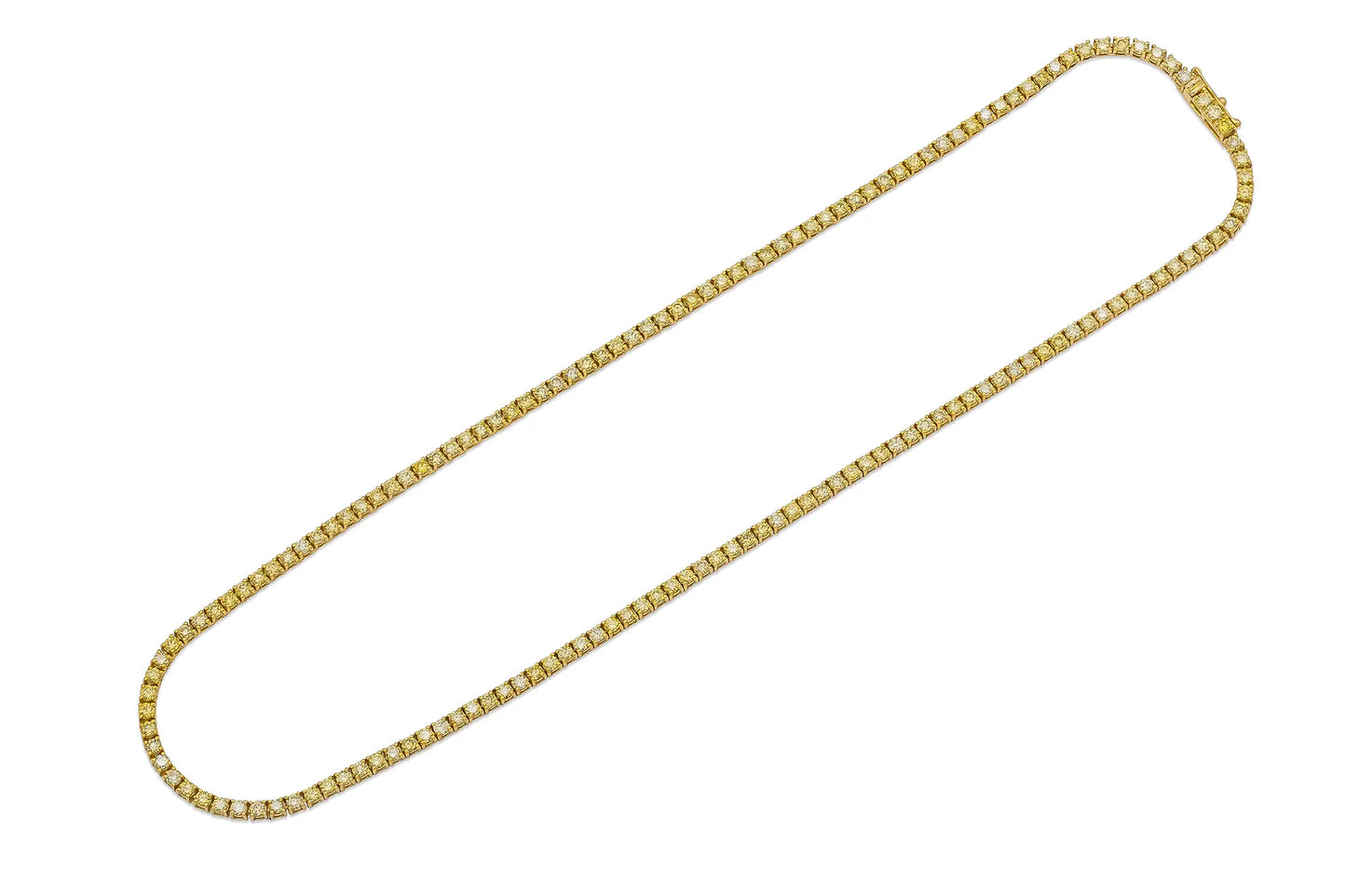 18K Yellow Gold Fancy Intense Yellow Diamond Tennis Necklace 6.36 carat