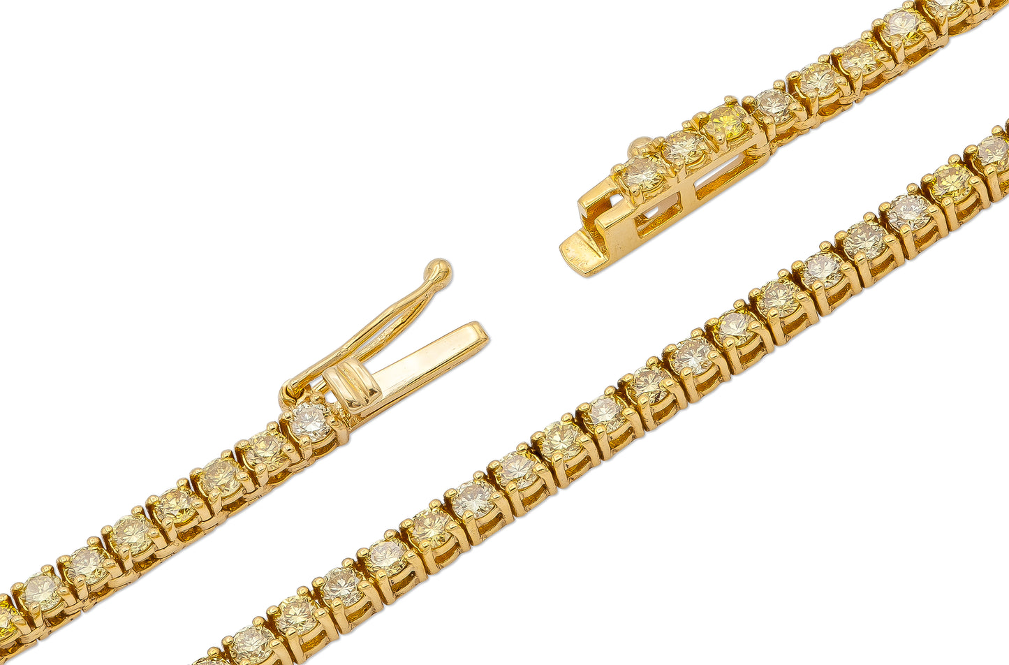 18K Yellow Gold Fancy Intense Yellow Diamond Tennis Necklace 6.36 carat
