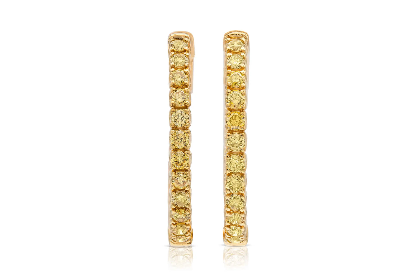 18K Yellow Gold Fancy Yellow Diamond Hoops Tw. 2.05 carat