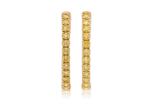 18K Yellow Gold Fancy Yellow Diamond Hoops Tw. 2.05 carat