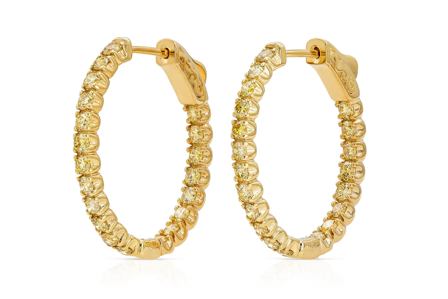 18K Yellow Gold Fancy Yellow Diamond Hoops Tw. 2.05 carat