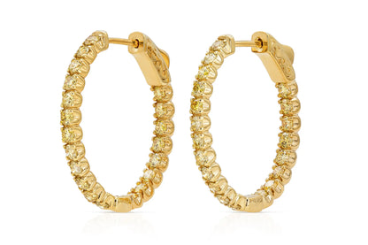18K Yellow Gold Fancy Yellow Diamond Hoops Tw. 2.05 carat
