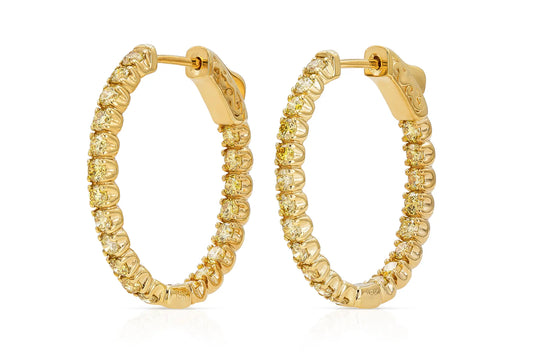 18K Yellow Gold Fancy Yellow Diamond Hoops Tw. 2.05 carat