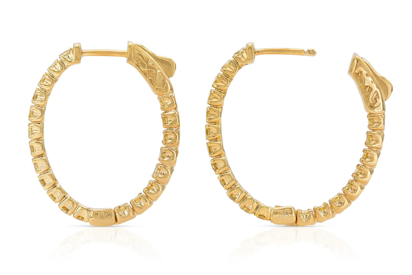 18K Yellow Gold Fancy Yellow Diamond Hoops Tw. 2.05 carat